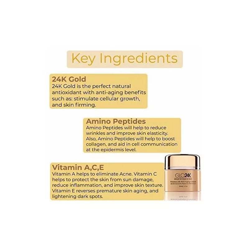 GLO24K Crema Antienvejecimiento Glo24k Oro 24k Ácido Hialurónico