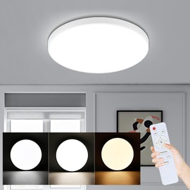 cupgow LED Ceiling Light Dimmable Ceiling Light - Hallway Lamp White Flat Round with Remote Control Diameter 27 cm 30 W Kitchen Lamp 3000 K - 6500 K Bedroom Lamp for Kitchen Children's Room Living