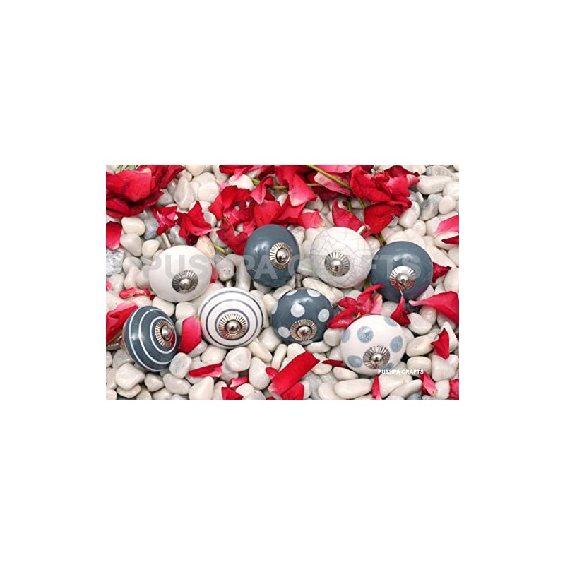 PUSHPACRAFTS 8 x Grey & White Knobs for Cupboard Drawer