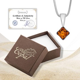 Copal Women's Necklace with Square Amber Pendant and Sterling Silver Chain, Sterling Silver, Amber, amber pendant