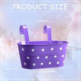 Hushee 9 Pcs 10.8 Inch Hanging Flower Pots Balcony Railing Planter Iron Metal Box Fence Hanging Bucket Pots with Detachable Hooks Window Boxes Planters for Balcony Planters Porch Decor Fence(Purple)