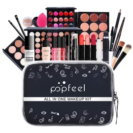 RoseFlower 24Pcs Make-up Cosmetic All in One Set Multi-purpose Beauty Kit with Gift Bag - Highly Pigmented Makeup Palette Combination Lip Face Eyebrow Eye Make Up Brush Items for Essential Starter #01