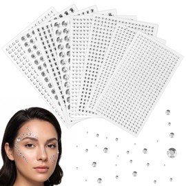 Carehabi 2744 Pezzi Strass Adesivi, 8 Fogli Brillantini Adesivi Trasparenti in Acrilico, Gemme Adesive per Unghie, Viso, Vestiti e Fai da Te, Accessori Festival Trucco