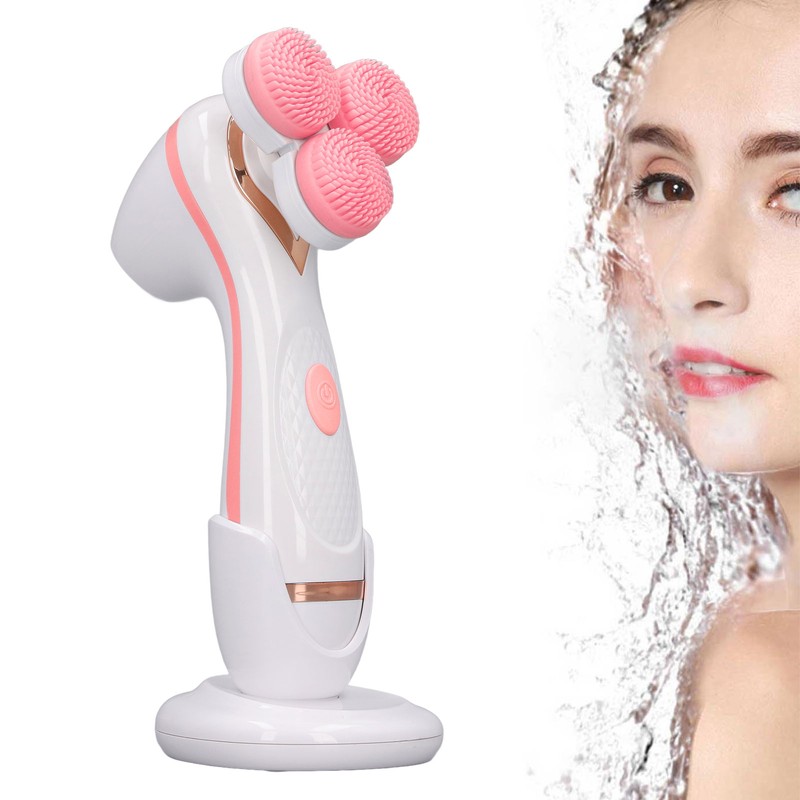 Electric Facial Cleansing Brush 3 Head Massage Facial Exfoliating Silicone