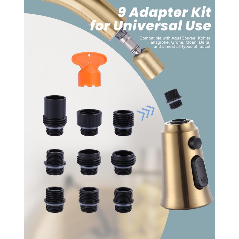 WOWOW Kitchen Faucet Head Replacement, 3 Function Pull Down Faucet