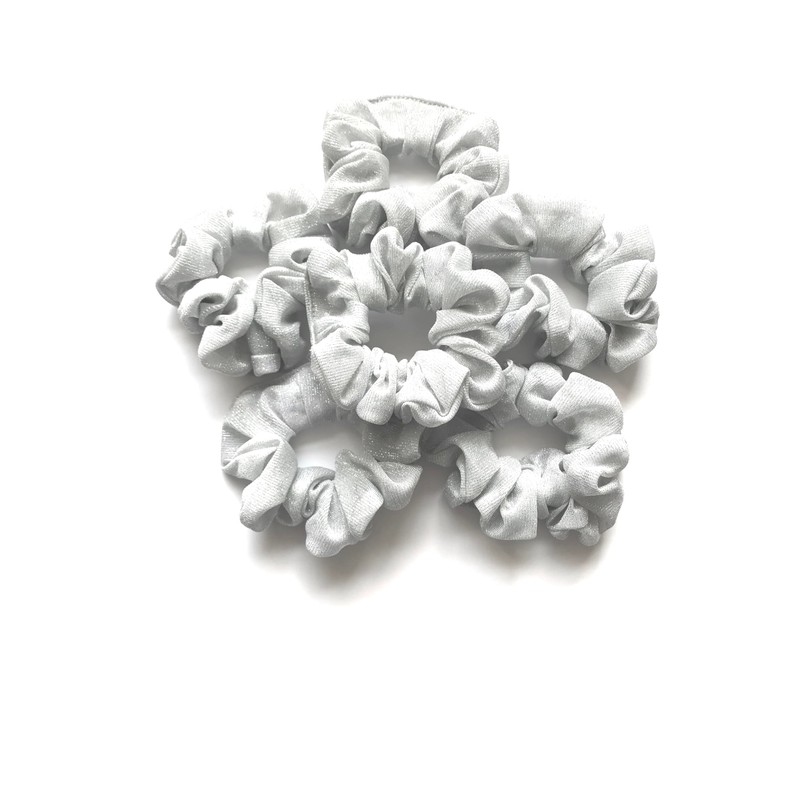 Scrunchies Set, 6 Pieces Silver Mesh With Lurex. Quality Silver