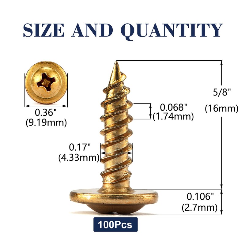 #8 x 5/8" Wood Screw 100Pcs Alloy Steel Standard Thread