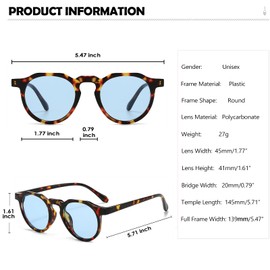 Long Keeper Retro Round Sunglasses Women Men Small Vintage Tinted Sunglasses Round Night Driving Glasses Unisex Fashion Round Glasses with UV400 Protection, Leopard Frame - Blue Lenses
