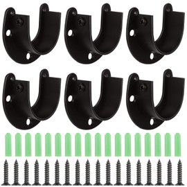 ABuff 6 Pack Stainless Steel Closet Rod Bracket, 1-1/2 Inch Closet Rod Holder, Heavy Duty ClosetRod Support Brackets, U Shaped Closets Pole Sockets Flange RodHolder for Closett, Curtain Rods, Black