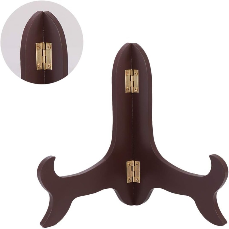 Brown Wooden Display Stand Plate Holder Easels, 4Pcs Wooden Display