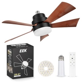EEK Socket Fan Light with Ultra Quiet Design, 20.5″ Ceiling Fans with LED Lights and Remote,Screw in Fan Light for E26/E27,3Speeds 3Colors 3000-6500K,1200 (Woodgrain)