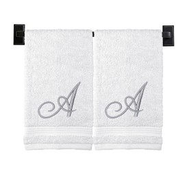 Custom Luxury Towels Juego de 2 toallas de mano con monograma, algodón turco auténtico, certificado Oeko-Tex, toallas personalizadas, toallas de mano de baño, monograma bordado de hilo plateado