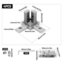 Piuluvor® Pack of 4 3-Way Corner Connectors Profile Connectors 2020 Series Deck Angle Connector 3D Aluminium Profile Connector with Screws for 6 mm T-Slot Aluminium Extrusion Profile (Silver)
