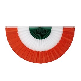St. Patrick’s Day Bunting - Indoor/Outdoor 3-Stripe Green, White & Orange Irish Pride Pleated Flag Banners, Patriotic Party Decorations, Made in the USA, 3' x 6', Cotton, by Old Glory Bunting