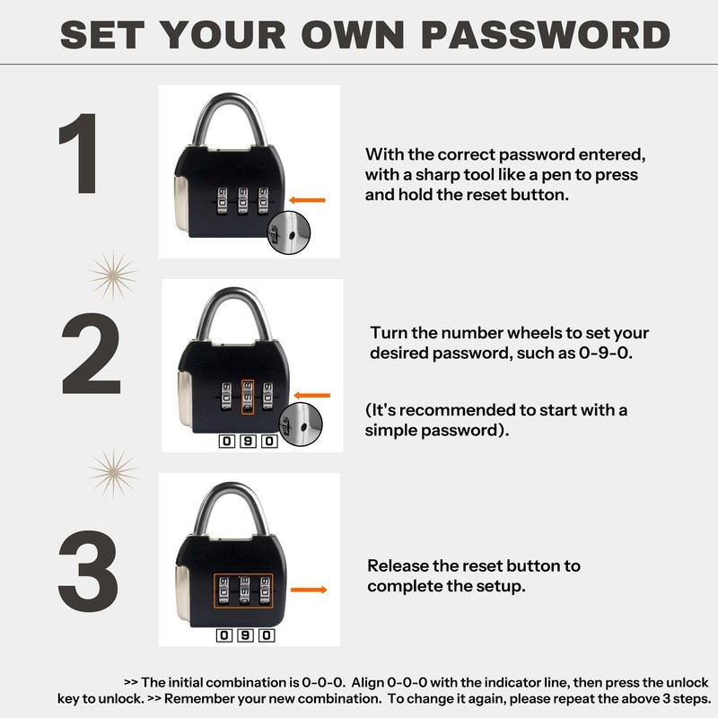 UP Security Small Combination Lock, 3 Digit Combination Padlock, Travel
