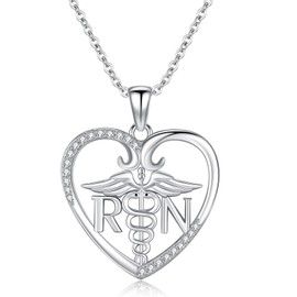 TANGPOET RN Halskette für Damen Krankenschwester 925 Sterling Silber Caduceus Herz Anhänger Kette Schmuck Krankenpflege Abschlussgeschenke für Registrierte Krankenschwestern Medizinstudenten Sie