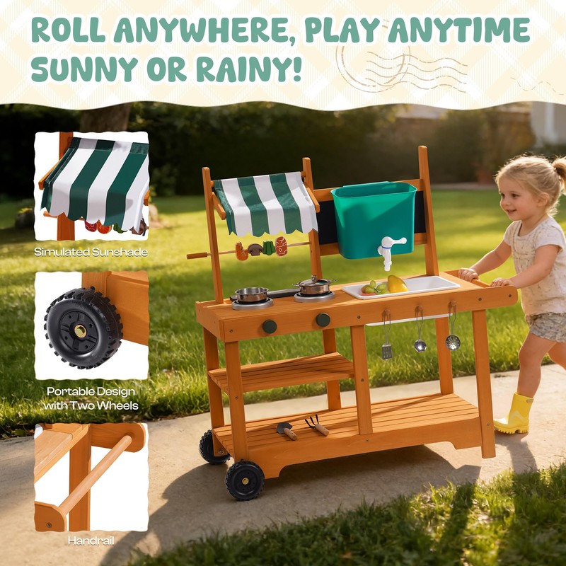 ROBUD Outdoor Mud Kitchen Set for Kids, Wooden Pretend Play