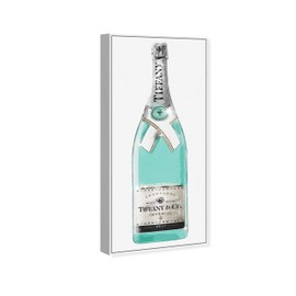 The Oliver Gal Artist Co. Drinks and Spirits Framed Wall Art Canvas Prints 'Priceless Tall' Champagne Home Décor, 16 in x 36 in, Blue, Gray