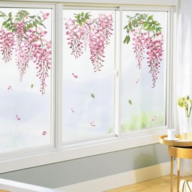decalmile Pink Flower Vine Wall Decals Hanging Wisteria Floral Vines Branches Wall Stickers Bedroom Living Room Sofa TV Background Wall Decor