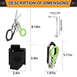 Rescue Scissors, Trauma Scissors, 6-in-1 Foldable Trauma Scissors, Emergency Scissors, Bandage Scissors with K Protective Case, Wrench for Professional Emergency Services, Outdoor Camping (Black and