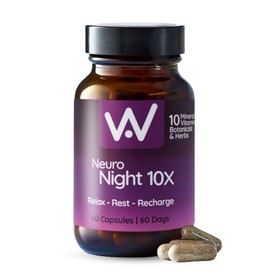 Well Actually WELL ACTUALLY Neuro Night 10X - Sleep Supplement for Adults, Relax & Unwind, with Griffonia, Montmorency Cherry, Schisandra, Magnesium & Zinc, Chamomile, Reishi, Hops, Lemon Balm, Vitamin B6 (60 Caps)