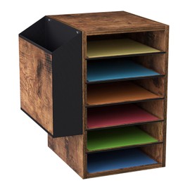 Unionly, 6 Tier Adjustable Countertop Mail Sorter, Mailboxes With Name Slots, Literature Organization Paper Storage Slot, Office Desk File Organizer, Wooden Desktop Mailbox for Classroom, Rustic Brown