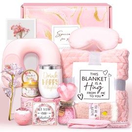 Birthday Gifts for Women, Self Care Gifts for Women Get Well Soon Gifts Basket, Rose Relaxing Spa Gifts Basket Care Package w/Luxury Blanket Christmas Unique Gifts for Women, Mom, Her, Friends,Sister