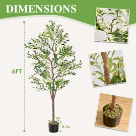 VECELO Artificial Olive Tree 6FT(72inch), Tall Faux Olive Trees in Pot, Fake Silk Plant with Dried Moss for Indoor Outdoor Home Office Decor, 2 Pack