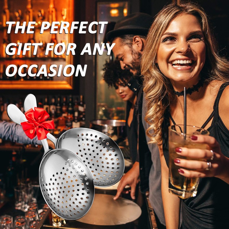Boao 2 Pack Julep Strainers Stainless Steel Strainer Cocktail Spoon