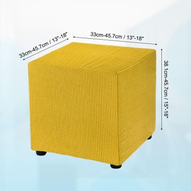 sourcing map Square Ottoman Cover 18x18x18inch Stretch Polyester Washable Ottoman Slipcovers Elastic Foot Stool Foot Rest Protector for Living Room Bedroom, Yellow