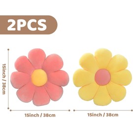 ACUSHLA Pack of 2 Flower-Shaped Floor Cushions, Soft Petal Plush Pillows for Car, Home, Sofa, Chair (Yellow + Red)
