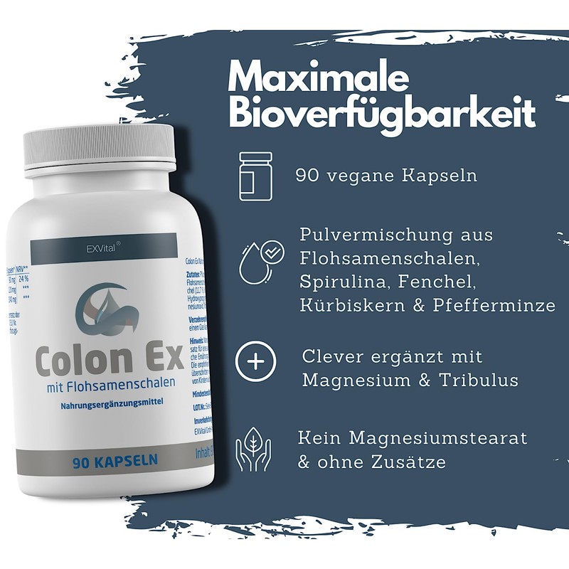 Colon Ex, 90 Capsules Premium Quality with Psyllium Husks and