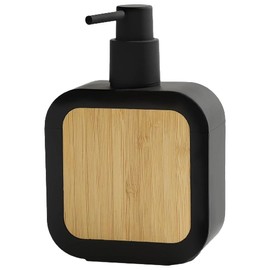 Square Hand Soap Dispenser for Bathroom, Dish Soap Dispenser for Kitchen Sink with Bamboo Pump, Wooden Dispenser for Home Decor