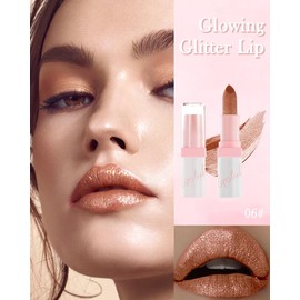 Glitter Matte Lipstick,Long Lasting Waterproof Shiny Lip Gloss,Diamond Metallic Sparkling High Pigment Non-Stick Cup Lip stain Tint,Full-Coverage Lip Balm Lip Makeup, Christmas Gift for Women Girl-06