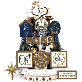 Bucherry 1 Sets Christmas Christian Tiered Tray Decor Christmas Jesus Theme Tray Decor Angel Jesus Star Wooden Decor Wood Angels Mangers Jesus' Birth Decor(Novel)