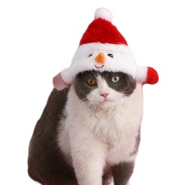 Aimondow Pet Santa Hat, Cat Snowman Christmas Hat, Christmas Tree Headwear for Medium Large Dog, Xmas Tree Dog Hat, Cute Pet Holiday Costume for Kitten Puppy (Small, Snowman Hat)