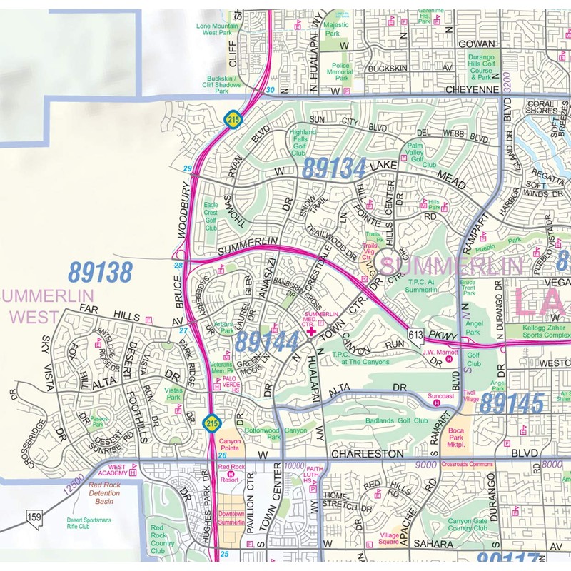 Greater Las Vegas-Clark County Detailed Region Wall Map *ZIP Codes*
