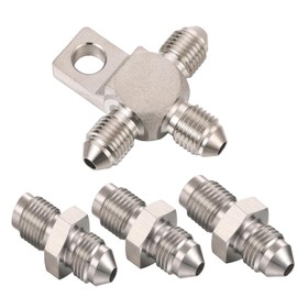 Baieasy Stainless Steel 3AN Male Brake Line Tee Block Fitting Adapter with Mount Tab 3AN Male to 3/8-24 Male Inverted Flare Stainless Steel Brake Adapter Fitting Connector 4PCS