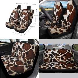 Wanyint Brown Black Cow Print 14 Pack Car Accessories Set, Universal Auto Seat & Steering Wheel Cover, Seatbelt Pad, Trash Can, Armrest & Cup Holders Rearview Mirror & Handbrake Cover Set