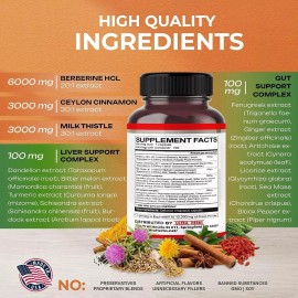 Berberine 12000mg with Ceylon Cinnamon 3000mg, Milk Thistle 150caps