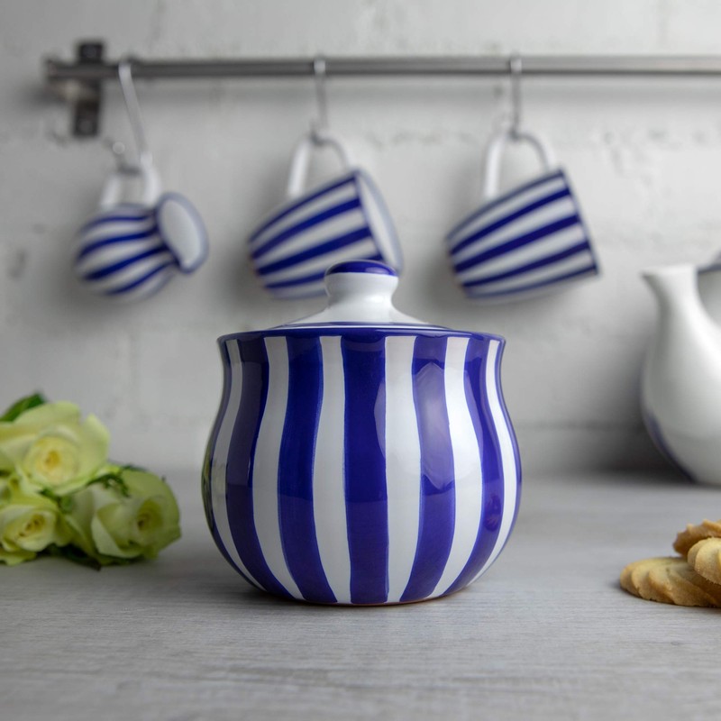 City to Cottage® Navy Blue Striped Handmade Hand Painted Ceramic