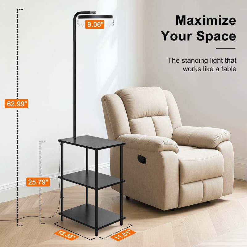 LED Floor Lamp with Table, 25W/3000LM Super Bright Floor Lamp