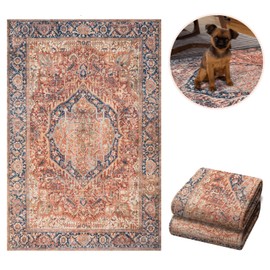Lovewag Pets Stylish Waterproof Dog Mats for Muddy Paws - Decorative Washable Pet Floor Protectors - Large 36 x 48 Inch Rug-Look Pads - Machine Washable, Non-Slip Backing - 2 Pack (Rustic Terracotta)