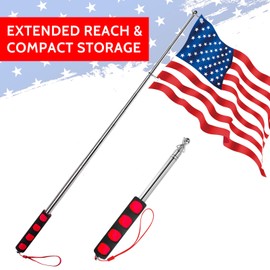 smrtcol Telescopic Handheld Flagpoles with Clips 5'3" Portable Stainless Flag Pole Extendable Flag Stick Guiding Flag Pole with Anti-Slip Grip Red