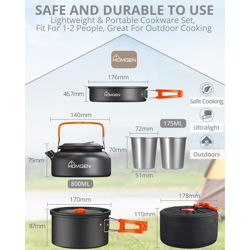 FUGEN Jungen Camping Cook Set Cooking Set, Black, Big