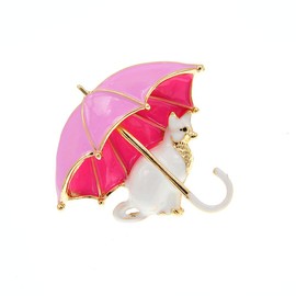Cute Cat Umbrella Brooch Pin Kitten Animal Pet Cartoon Enamel Pins Clip Lapel Suit Dress Sweater Backpack Brooches Pins Fashion Jewelry Gifts for Women Girls Accessories (Pink)