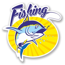 2 x Fishing Vinyl Sticker Bike Laptop Car Tool Box Fish Decal Dad Gift Fun #4709 (10cm x 10cm)
