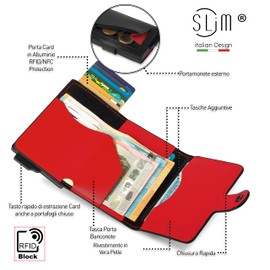 SLim Credit Card Holder Shielded Wallet Men's RFID Card Holder Anti-Clonation Women's Card Holder Men, Black and Red, Con Zip, Modern, black and red, Modern