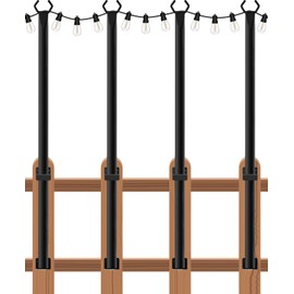 zoegi 4 Pack 5FT String Light Poles,Light Poles for Outside Lights,Outdoor Brackets Hanging Lights,Metal Stand for Deck Patio,Backyard,Wedding,Deck,Party