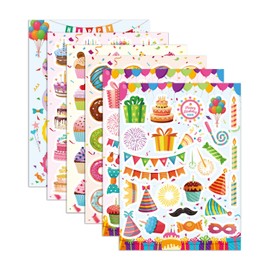 ZEXIJOW Selbstklebende Aufkleber Geburtstag,Aufkleber für Gästebuch,Fotoalbum & Geschenke - Party-Deko für Erwachsene & Kinder - Set mit 125 Motiven auf 6 Bögen DIN-A5 (Party Bunt)